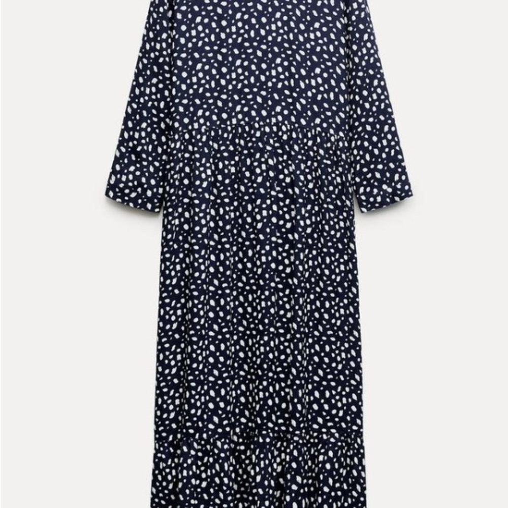 Zara Navy and White Polka Dot Midi Dress